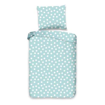 Lenjerie de pat din bumbac pentru copii Good Morning Dots, 100 x 135 cm, albastru