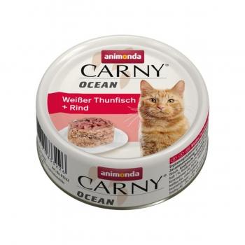 CARNY Ocean, Ton Alb și Vită, conservă hrană umedă pentru pisici, (In aspic), 80g