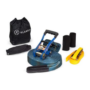 KLARFIT Antero Slackline, 15 m x 5 cm, frânghie cu clichet de 2,5 m, 2 x protecție pentru copaci, inclusiv slackline auxiliar și geantă de transport