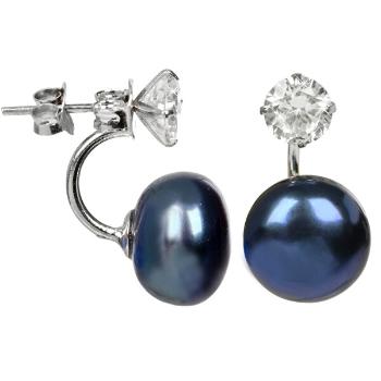JwL Luxury Pearls Cercei două fețe din argint cu perlă reală culoare albastră și cristal JL0225 