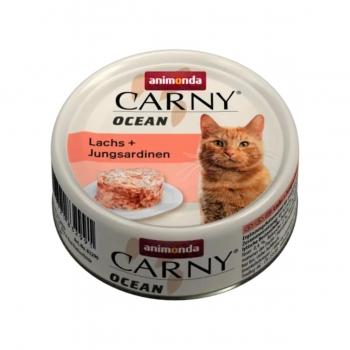 CARNY Ocean, Somon și Sardine, conservă hrană umedă pentru pisici, (In aspic), 80g