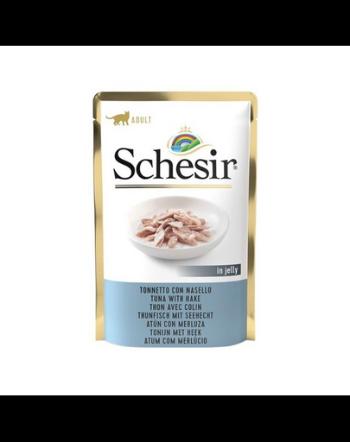 SCHESIR Jelly Adult Tuna&amp;Hake 85g ton si merluciu in aspic, hrana pisica