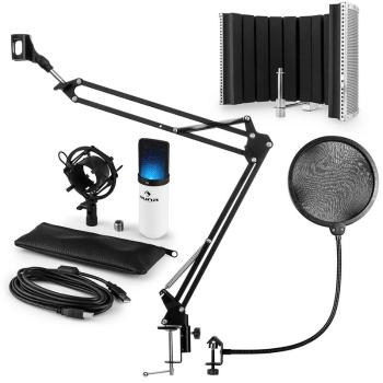 Auna MIC-900WH-V5 LED, alb, set de microfon, microfon cu condensator, filtru pop, panou de absorbție, braț, LED