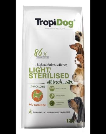 TROPIDOG Premium Light-Sterilized Light 12 kg hrană uscată pentru câinii supraponderali