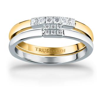 Trussardi Inel frumos bicolor din oțel cu zirconi T-Logo TJAXC41 56 mm