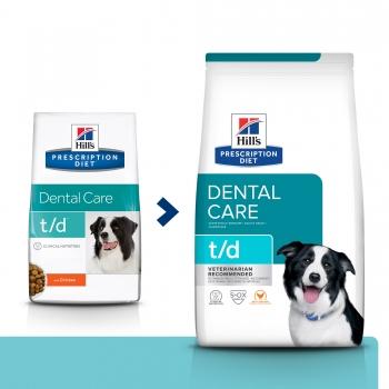 HILL'S Prescription Diet t/d Dental Care, Pui, dietă veterinară câini, hrană uscată, sensibilități dentare, 4kg