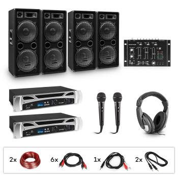 Electronic-Star eStar Bass-Party, sistem DJ, set, 2 x amplificator PA, mixer DJ, 4 x subwoofer, căști