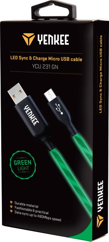 Cablu sincronizare/incarcare MICRO USB iluminat - verde - Mărimea 1 m