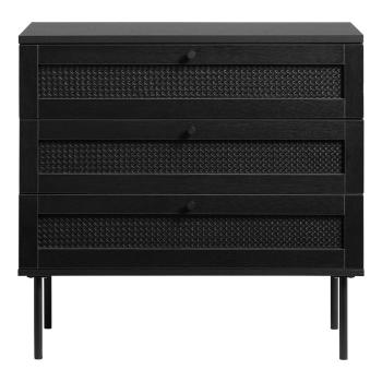 Comodă neagră joasă cu aspect de lemn de stejar 80x75 cm Pensacola – Unique Furniture