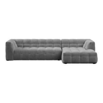 Colțar cu tapițerie din catifea și șezlong pe partea dreaptă Windsor & Co Sofas Vesta, gri