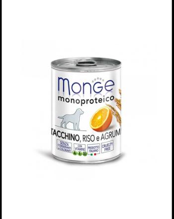 MONGE Monoprotein, hrana umeda pentru caini cu curcan, orez si portocale, 400 g