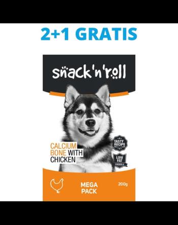 SNACK &amp; ROLL Calcium Bone with Chicken recompense pentru caini, oase cu pui si calciu 3x200 g 2+1 GRATIS