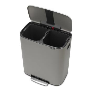 Coș de gunoi gri deschis de reciclat/cu pedală din oțel 60 l Bo – Brabantia