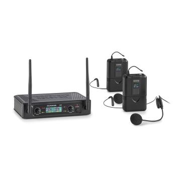 Auna Pro UHF200F-2B, set de microfoane fără fir UHF cu 2 canale, receptor, 2 x transmițător portabil