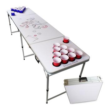 BeerCup Backspin, set cu masă pentru Beer Pong, alb, DIY, mânere, suport pentru bile, 6 mingi