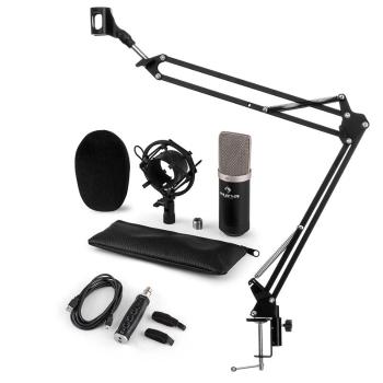 Auna CM003, set de microfon, USB convertor, kit de microfon condensator V3 + braț de microfon, culoare neagră