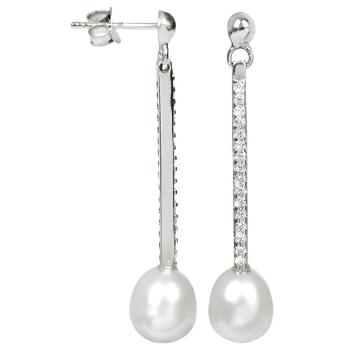 JwL Luxury Pearls Cercei lungi din argint cu perlă și cristale JL0195