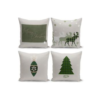 Set 4 fețe de pernă decorative cu model de Crăciun Kate Louise Christmas Noel, 43 x 43 cm