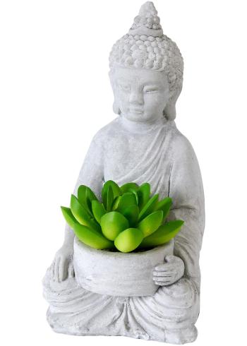 Figurină deco Buddha cu plante