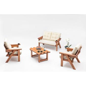 Set mobilier de grădină crem/natural  din lemn  de pin pentru patru persoane Abant – Floriane Garden