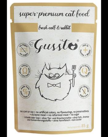 GUSSTO Cat Fresh Calf &amp; Rabbit CARNE PROASPĂTĂ DE VIŢEL CU IEPURE 85 g