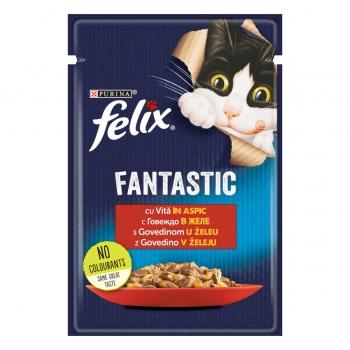 PURINA Felix Fantastic, Vită, plic hrană umedă pisici, (în aspic), 85g