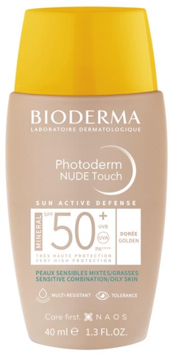 Bioderma Fluid tonifiant pentru ten mixt până la gras Photoderm Nude Touch Mineral SPF 50+ (Fluid) 40 ml Gold