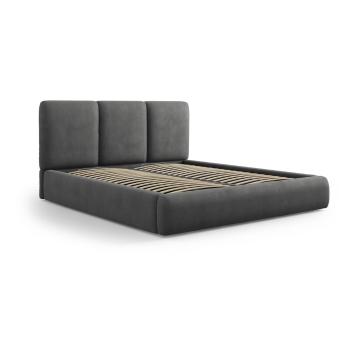 Pat matrimonial gri tapițat cu spațiu de depozitare și somieră 180x200 cm Brody – Mazzini Beds