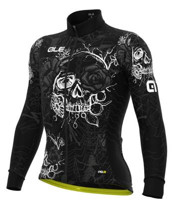 
                 ALÉ Tricou de cilism pentru iarnă cu mânecă lungă - SKULL WINTER - alb/negru  
            