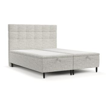 Pat matrimonial gri deschis tapițat cu spațiu de depozitare 200x200 cm Senses – Maison de Rêve