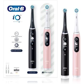 Oral B iO Series 6 Duo perie inteligentă de curățare pentru dinti Black & Pink Sand