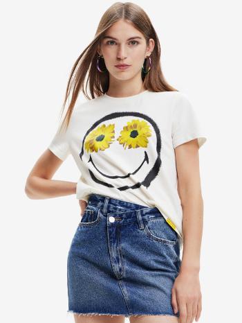 Desigual Margarita Smiley Tricou Alb