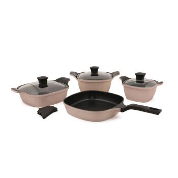 Set 4 vase de gătit din aluminiu și 3 capace Kütahya Porselen Basic, roz