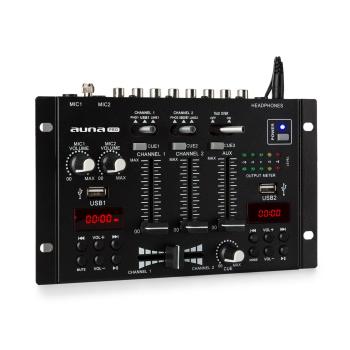 Auna Pro DJ-22BT, MKII, mixer,DJ-mixer cu 3/2 canale, BT, 2xUSB, montare pe raft, negru