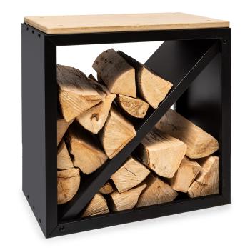 Blumfeldt Firebowl Kindlewood S Black, suport pentru lemne, bancă, 56 x 56 x 36 cm, bambus, zinc