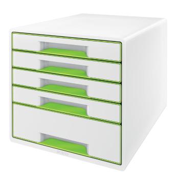 Cutie cu sertare Leitz WOW CUBE, 5 sertare, alb-verde