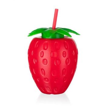 Sticlă de plastic cu pai Banquet STRAWBERRY, 880ml