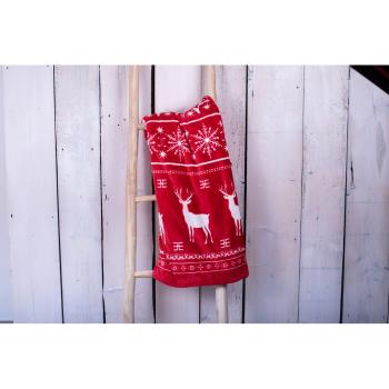 Pătură din micropluș My House Deer, 150 x 200 cm, roșu-alb
