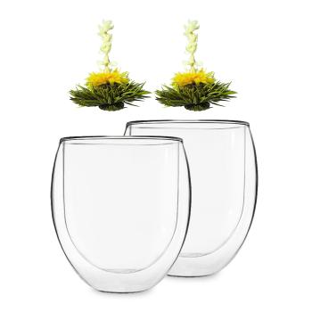 Feelino Set de gheață 2, cești de ceai, set de 2, 320 ml, sticlă borosilicată de înaltă calitate, sigură pentru mașina de spălat vase