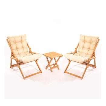 Set mobilier de grădină crem/natural  din lemn   de fag pentru 2 persoane – Floriane Garden