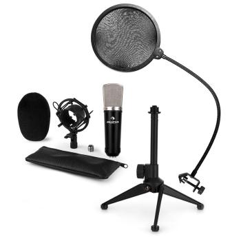 Auna CM003, set de microfon V2, microfon condensator XLR, căști, suport de masă, filtru pop