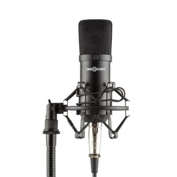 OneConcept MIC-700, negru, microfon de studio, Ø 34 mm, păianjen, protecție împotriva vântului, XLR