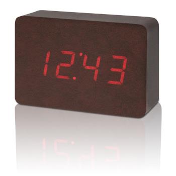 Ceas deșteptător cu LED Gingko Brick Click Clock, maro - roșu