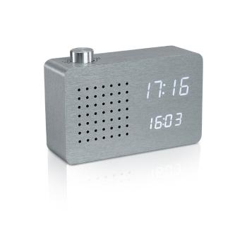 Ceas cu LED și radio Gingko Click Clock, gri-alb