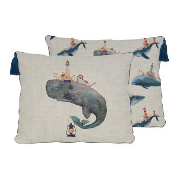 Pernă decorativă cu amestec de in Little Nice Things Whale, 50 x 35 cm