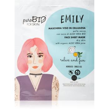 puroBIO Cosmetics Emily Relax and Fun mască textilă hidratantă cu aloe vera 15 ml