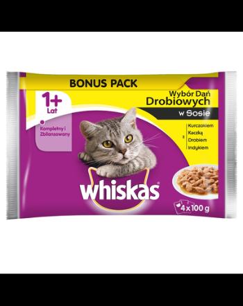 WHISKAS Adult Carne de Pasăre în Sos 4x100 g