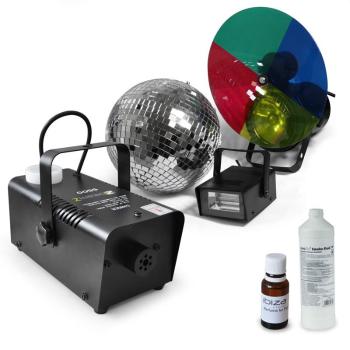 Electronic-Star SET - bile disco stroboscop și reflector multi-color, aparat pentru producerea ceții, &nbsp;Lichid pentru mașini de fum