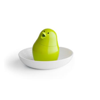 Solniță cu bol pentru ou Qualy&CO Jib-Jib Shaker, verde-alb