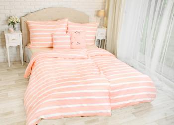 Lenjerie de pat din bumbac cu dungi - roz - Mărimea pat dublu 220x200 + 2x70x90 cm